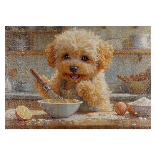 Maltipoo Cooking in Kitchen Schneidebrett (Vorderseite)