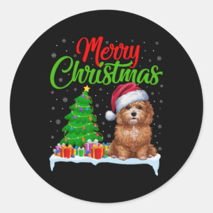 Maltipoo Dog Christmas Tree Lights Xmas Maltipoo D Runder Aufkleber