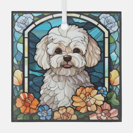 Maltipoo Dog Square Ornament Aus Glas (Vorderseite)