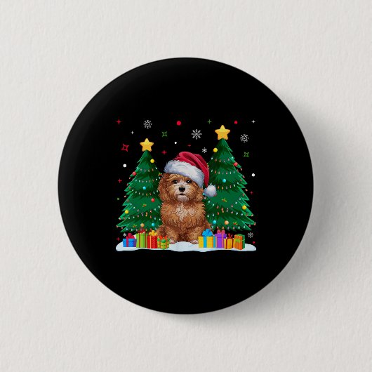 Maltipoo Hund liebt Weihnachtsmannmütze Ugly Chris Button (Vorderseite)