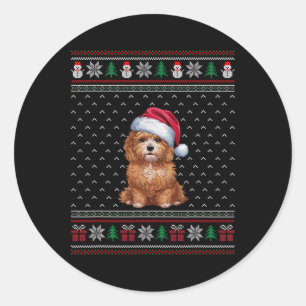 Maltipoo Hund tragen Weihnachtsmannmütze Ugly Xmas Runder Aufkleber