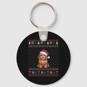 Maltipoo Hund tragen Weihnachtsmannmütze Ugly Xmas Schlüsselanhänger