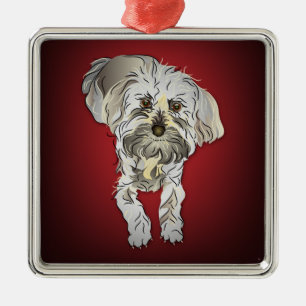 Maltipoo Puppy on Red Ornament Aus Metall