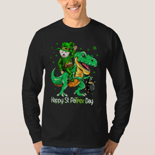 Maltipoo Riding Dinosaur Patricks Day Shamrock T-Shirt (Vorderseite)