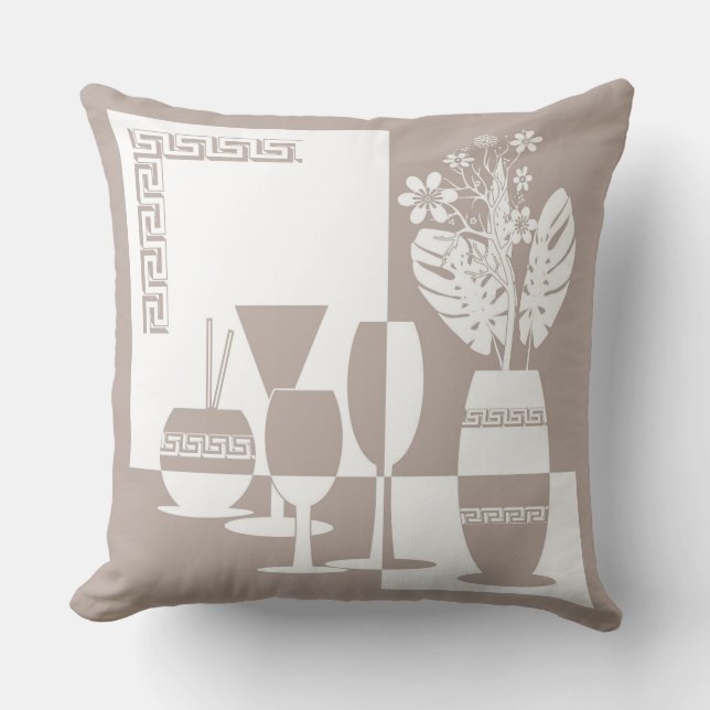 Malvase mit Blume und Weingläsern Kissen (Vorderseite)