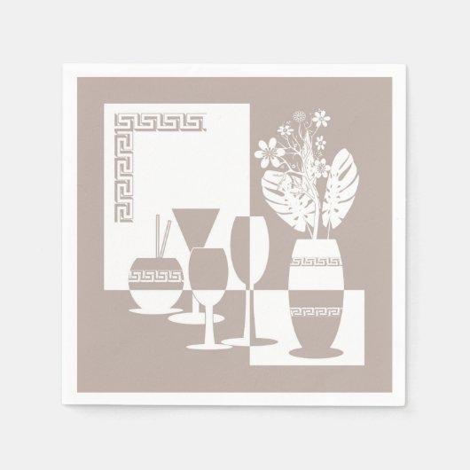 Malvase mit Blume und Weingläsern Serviette (Vorderseite)