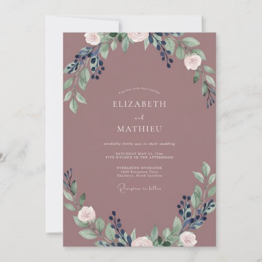 Malven-Indigo-Blatt-Hochzeit Einladung (Vorderseite)