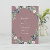 Malven-Indigo-Blatt-Hochzeit Einladung (Stehend Vorderseite)