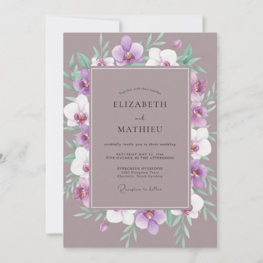 Malven-Orchideen-Kranz-Hochzeit Einladung (Vorderseite)