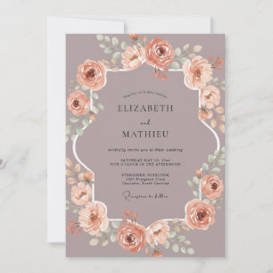 Malven-Pfirsich-Botanische Aquarell-Hochzeit Einladung