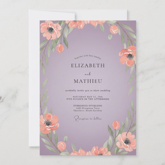 Malven-Pfirsich-Mohn-Hochzeit Einladung (Vorderseite)