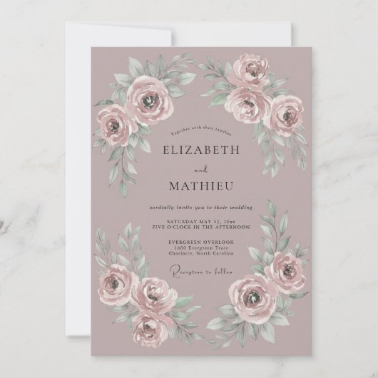 Malven-Rosa Romantische Hochzeit Einladung (Vorderseite)