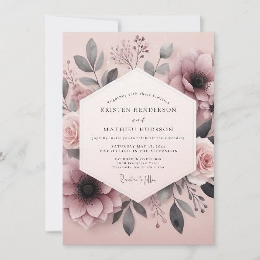 Malvenasche Botanische Hochzeit Einladung (Vorderseite)