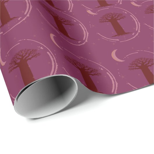 Malvenfarbene Baobab-Baum-Silhouette Geschenkpapie Geschenkpapier (Rolleneckpunkt)