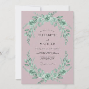 Malvenfarbene elegante Hochzeitsblumen Einladung