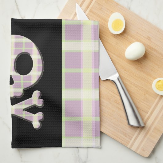 Malvenfarbener karierter Schädel Handtuch (Viertel Falte)