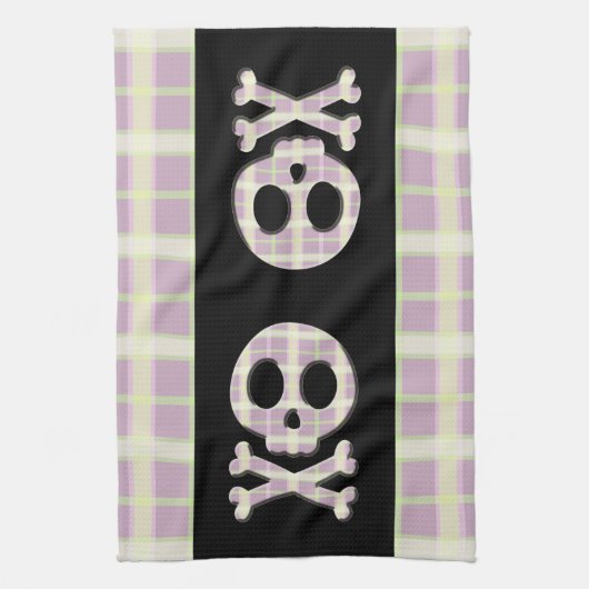 Malvenfarbener karierter Schädel Handtuch (Vertikal)