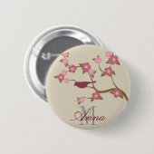 Malvenfarbenes Blumen-Vogel-Name-Knopf-Grau Button (Vorne & Hinten)