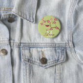 Malvenfarbenes Blumen-Vogel-Name-Knopf-Grün Button (Beispiel)