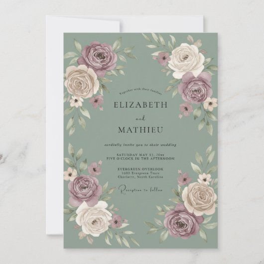 Malvenrose Botanischer Blütenhochzeit Einladung (Vorderseite)