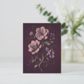 Malvenviolette Anemonenblume Dunkle Botanik Postkarte (Stehend Vorderseite)