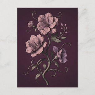 Malvenviolette Anemonenblume Dunkle Botanik  Postkarte