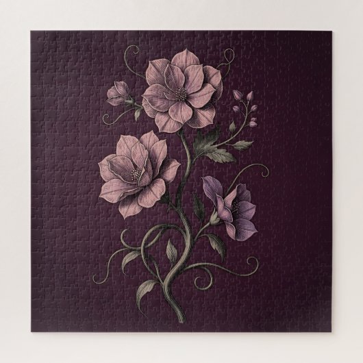 Malvenviolette Anemonenblume Dunkle Botanik Puzzle (Vertikal)