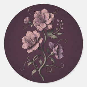Malvenviolette Anemonenblume Dunkle Botanik  Runder Aufkleber