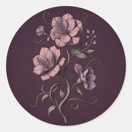 Malvenviolette Anemonenblume Dunkle Botanik Runder Aufkleber (Vorderseite)