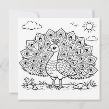 Malvorlage Pfau Flachkarte