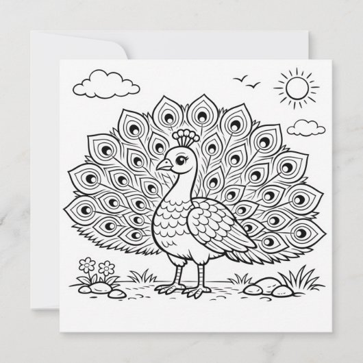 Malvorlage Pfau Flachkarte (Vorderseite)