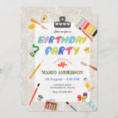 Malwerkzeuge für farbenfrohe Kunst Geburtstag Einladung (Vorne/Hinten)