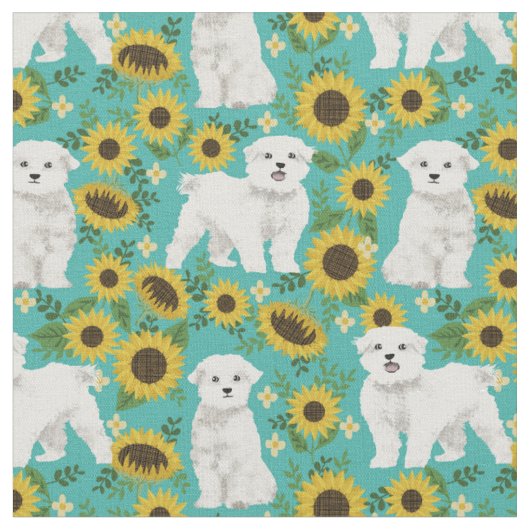 Malzhund Sonnenblumen türkisfarben Stoff (Nahaufnahme)
