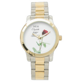 Mama 100. Geburtstag Rote Rose Blume Personalisier Armbanduhr