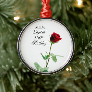 Mama 100. Geburtstag Rote Rose Blume Personalisier Ornament Aus Metall