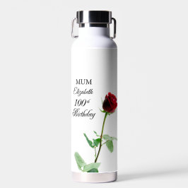 Mama 100. Geburtstag Rote Rose Blume Personalisier Trinkflasche