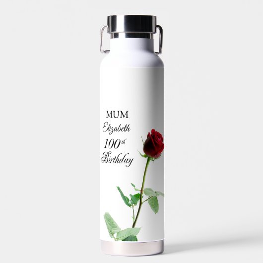 Mama 100. Geburtstag Rote Rose Blume Personalisier Trinkflasche (Vorne)