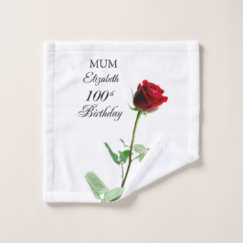 Mama 100. Geburtstag Rote Rose Blume Personalisier Waschlappen