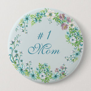 Mama 1: Blaue und Lila Aquarellfarben-Blume Button
