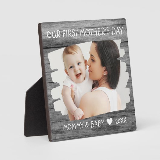 Mama 1. Mütter Kind Foto Keepake Grau Wood Fotoplatte (Vorderseite)