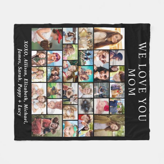 Mama 30 Fotocollage Schwarz Fleecedecke (Vorderseite (Horizontal))