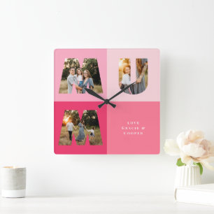 Mama 3 Foto Moderne Mütter mädchenhaft rosa Mütter Quadratische Wanduhr