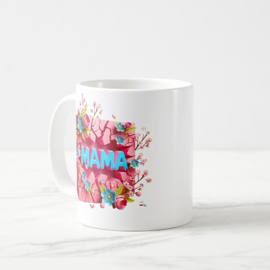 MAMA 3D Cracked Wall Design mit lebhaften Blume Kaffeetasse (Vorderseite Links)