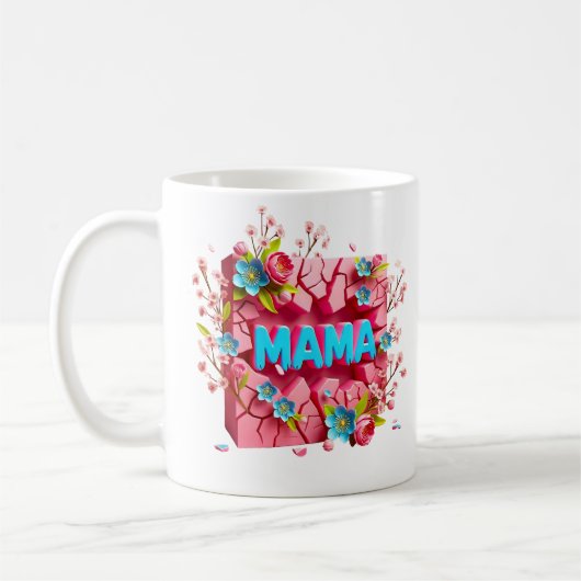 MAMA 3D Cracked Wall Design mit lebhaften Blume Kaffeetasse (Links)