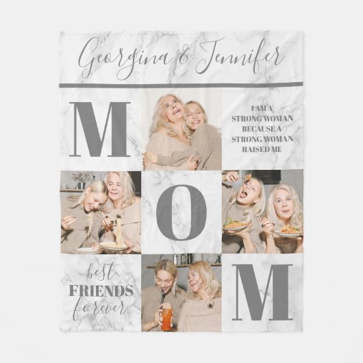 Mama 4 Foto Collage Marmor Fleecedecke (Vorderseite)