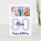 Mama 80. Geburtstag Lila Script FotoCollage Karte (Vorderseite)