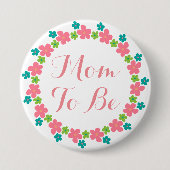 Mama als Babydusche Pink Blue Floral Button (Vorderseite)