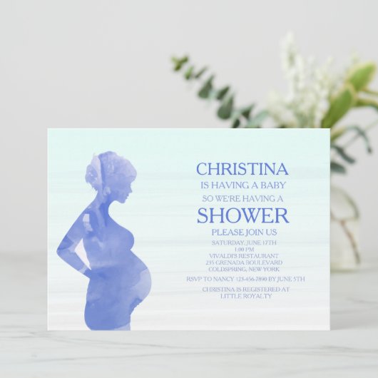 Mama als Blue Baby Dusche Einladung (Stehend Vorderseite)