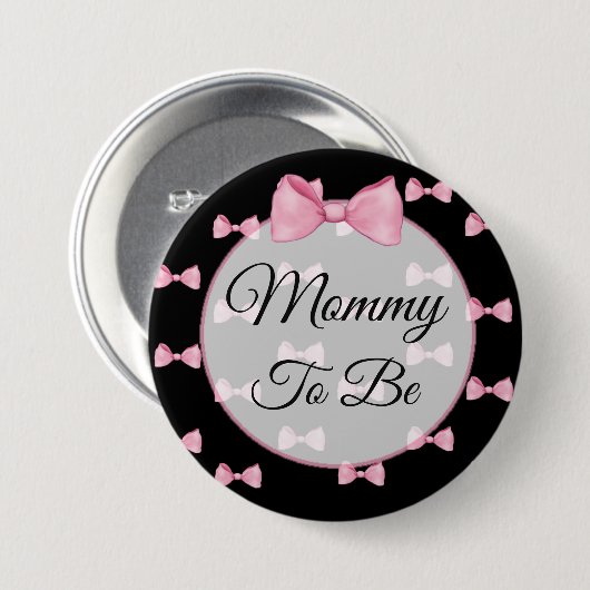 Mama als Pink Bow Baby Showknopf Schwarz Button (Vorne & Hinten)