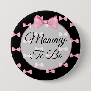 Mama als Pink Bow Baby Showknopf Schwarz Button